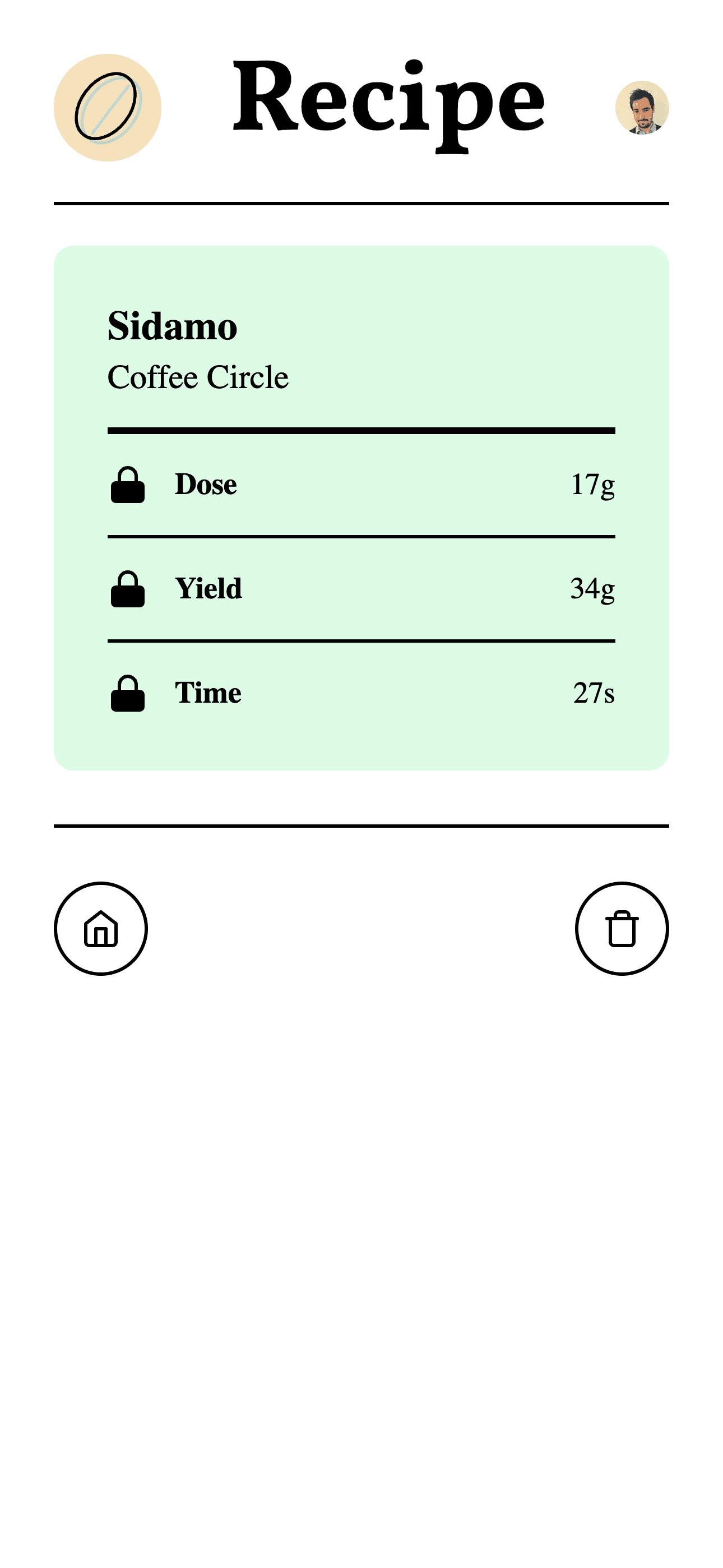 App espresso recipe screenshot